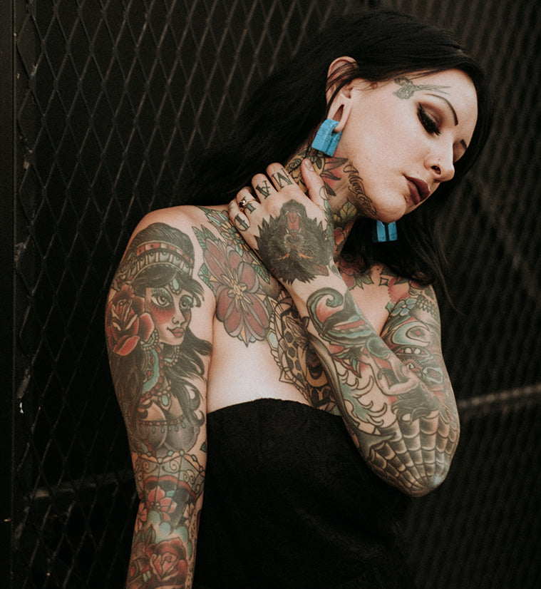 Turquoise Howlite Stone Key Square Ear Weights