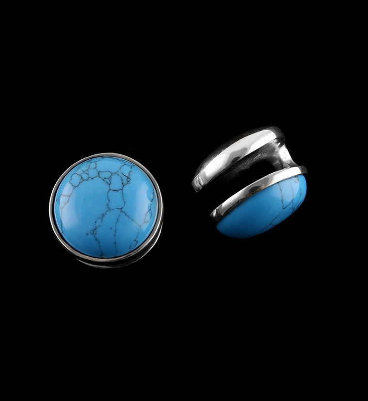 Turquoise Howlite Disk White Brass Ear Weights