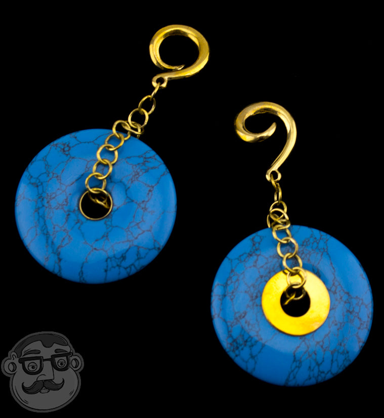 Turquoise Howlite Stone Disk Brass Ear Weights