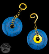Turquoise Howlite Stone Disk Brass Ear Weights