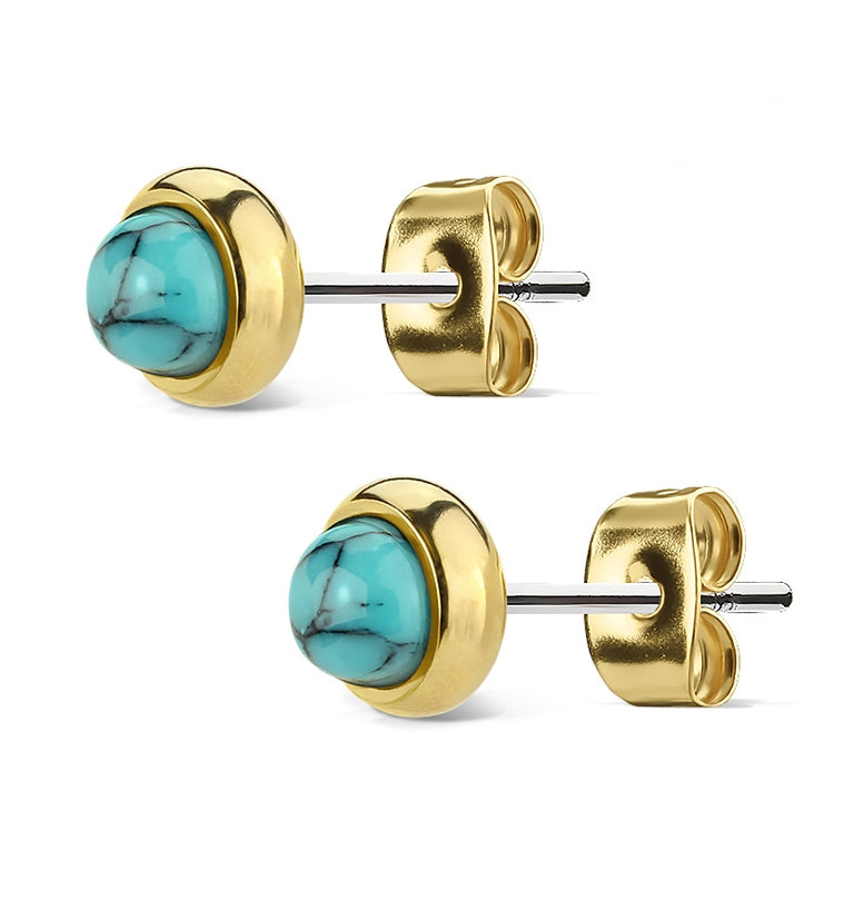 Turquoise Howlite Stone Gold PVD Earrings