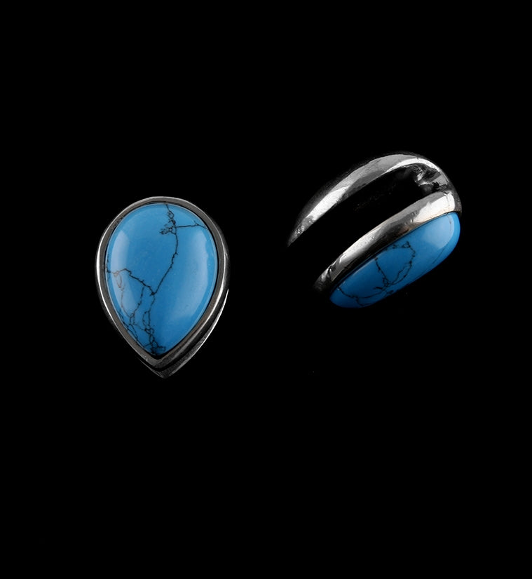 Turquoise Howlite Stone Knuckle White Brass Ear Weights