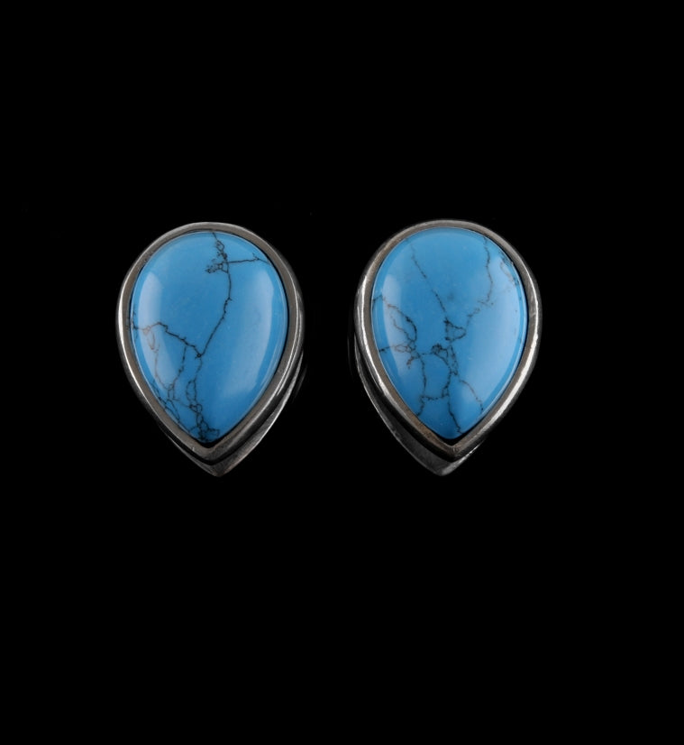 Turquoise Howlite Stone Knuckle White Brass Ear Weights