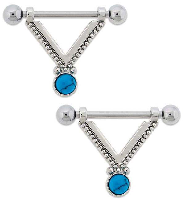 14G Furrow Nipple Ring Barbell with Centered Turquoise Howlite Stone