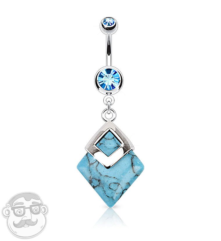 Hanging Turquoise Stone Zircon Belly Button Ring