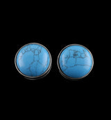 Turquoise Howlite Disk White Brass Ear Weights