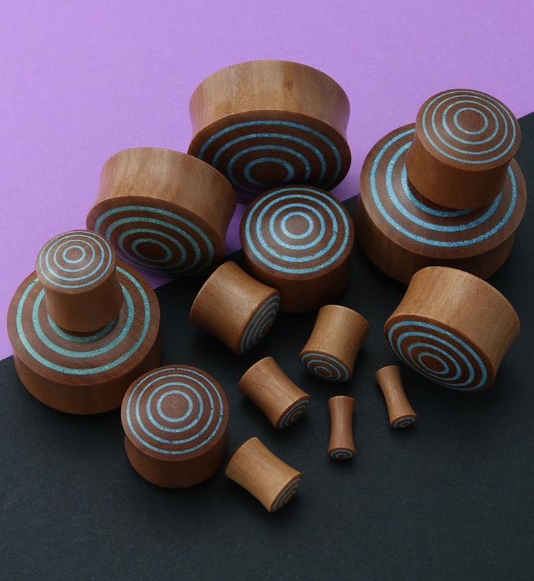 Target Turquoise Howlite Stone Inlay Saba Wooden Plugs Gauges 2