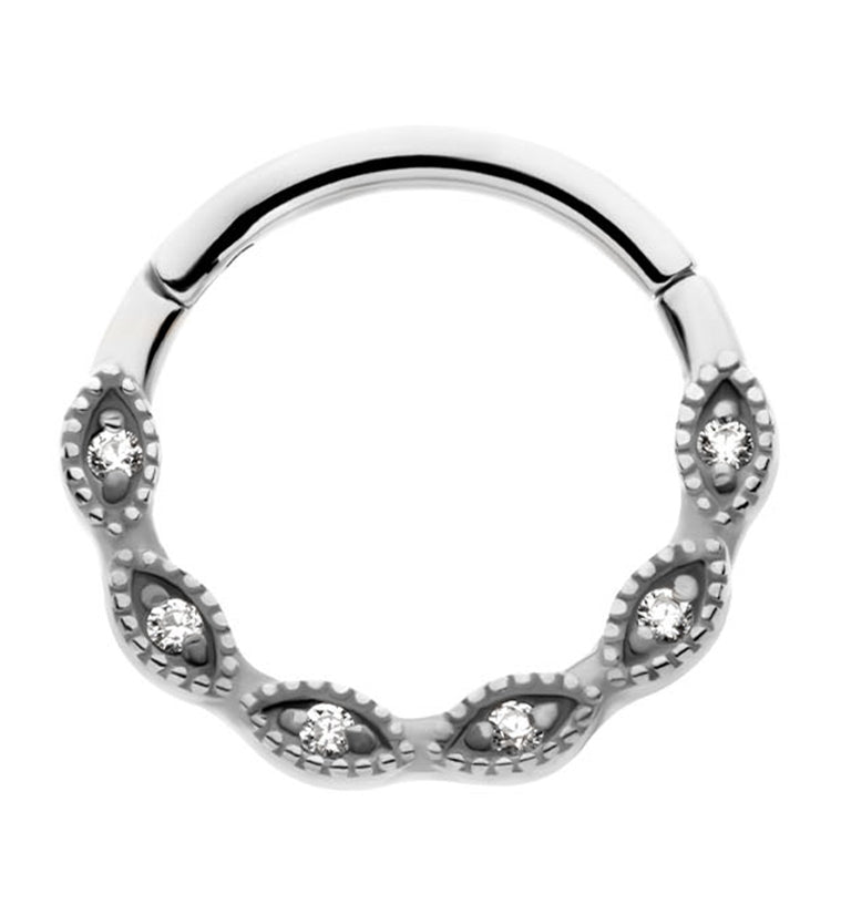 Twist Beaded Clear CZ Stainless Steel Hinged Segment Ring