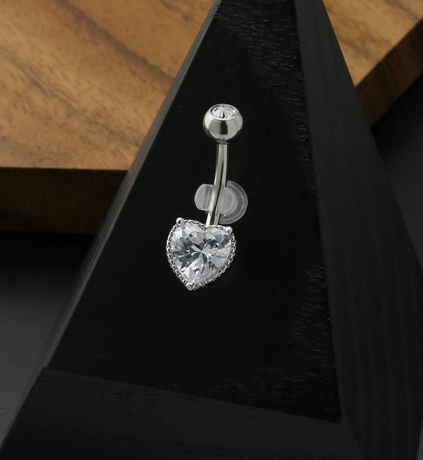Twisted Heart Clear CZ Stainless Steel Belly Button Ring