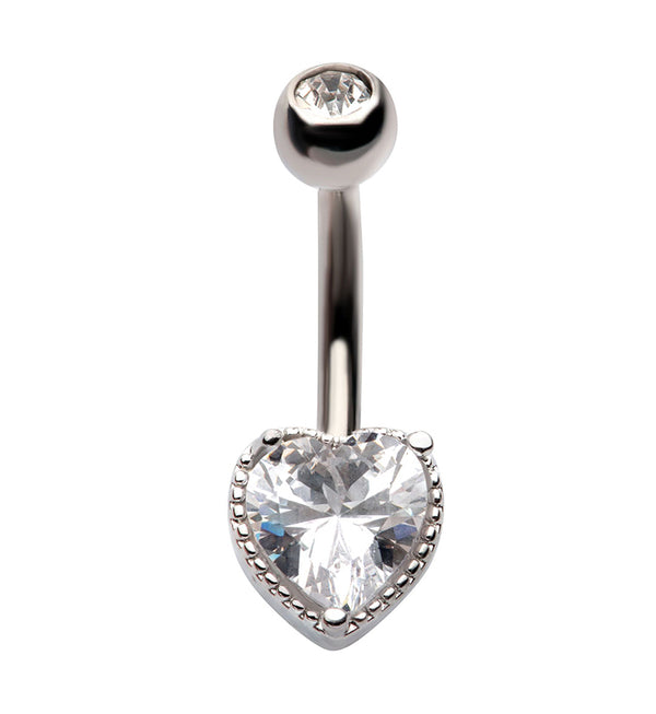 Twisted Heart Clear CZ Stainless Steel Belly Button Ring