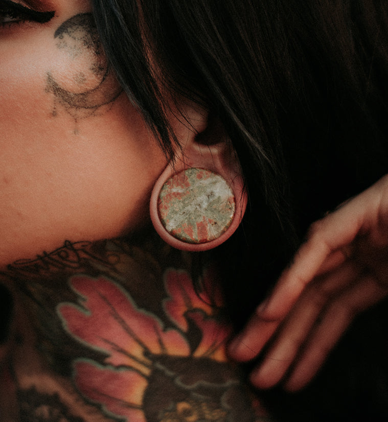 Double Flare Unakite Stone Plugs
