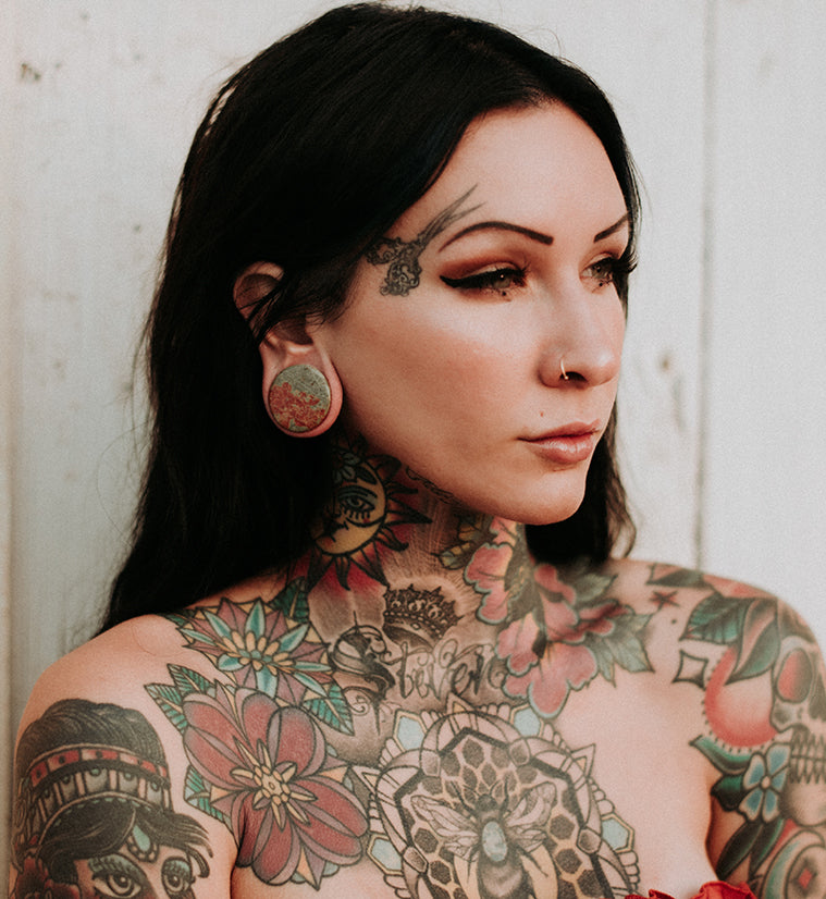 Double Flare Unakite Stone Plugs