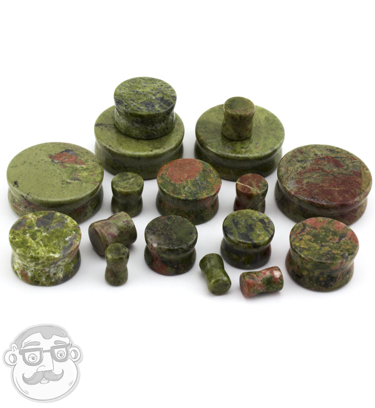 Double Flare Unakite Stone Plugs