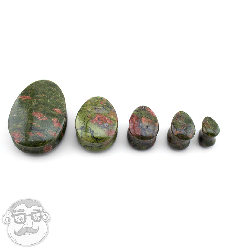 Unakite Teardrop Stone Plugs