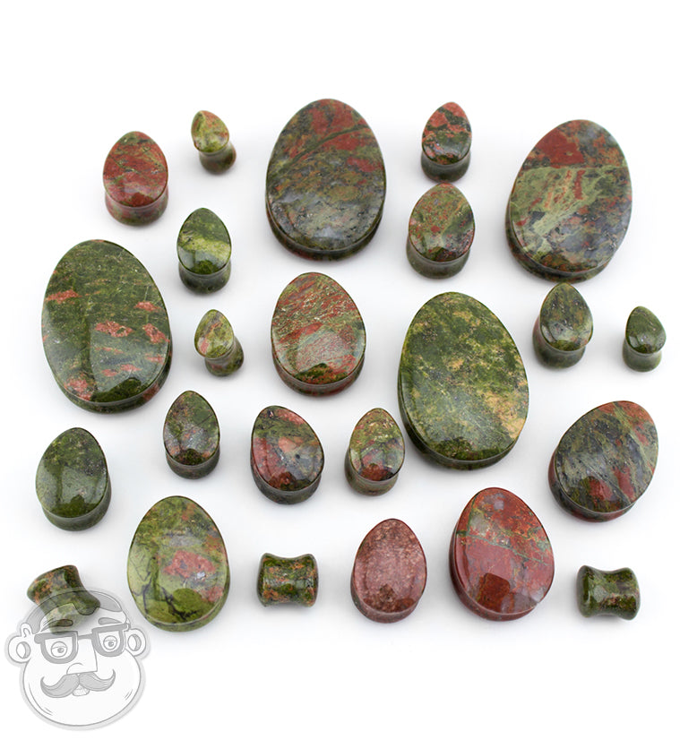 Unakite Teardrop Stone Plugs