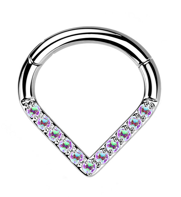 V-Shaped Aurora CZ Titanium Hinged Segment Ring