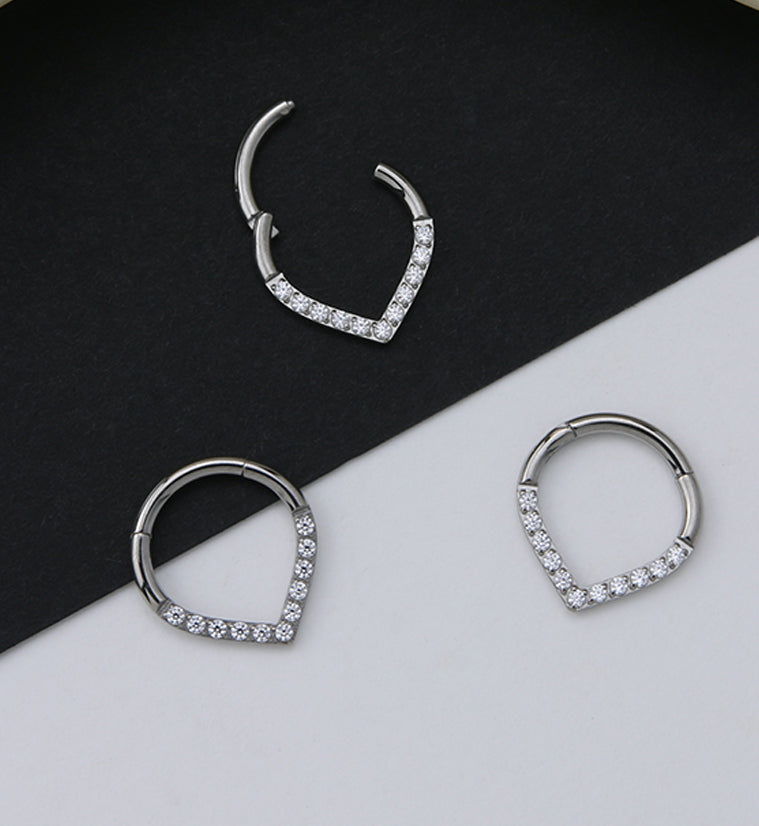 V-Shaped CZ Titanium Hinged Segment Ring