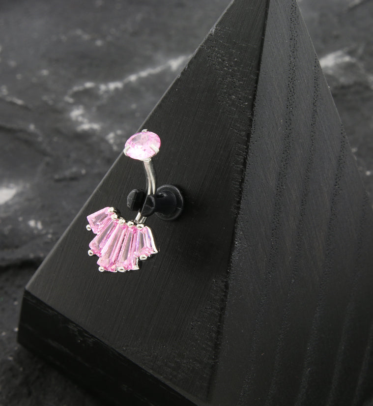 Vane Baguette Pink CZ Belly Button Ring