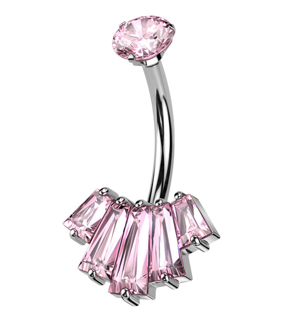 Vane Baguette Pink CZ Belly Button Ring