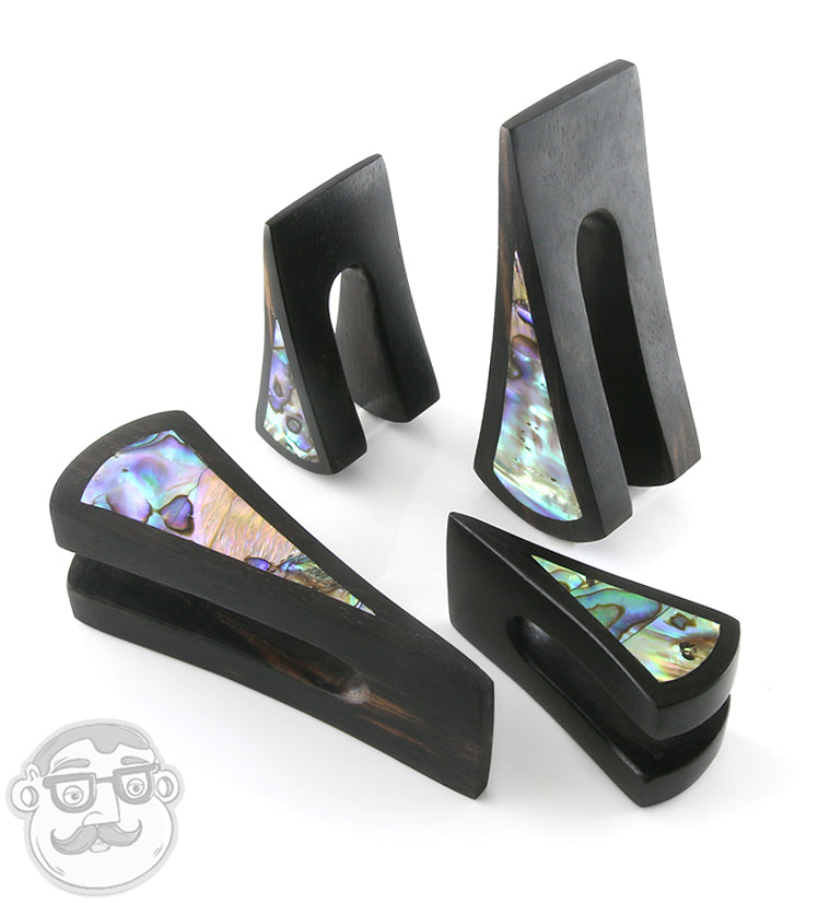 Vane Areng Wood Ear Weights with Abalone Shell Inlay
