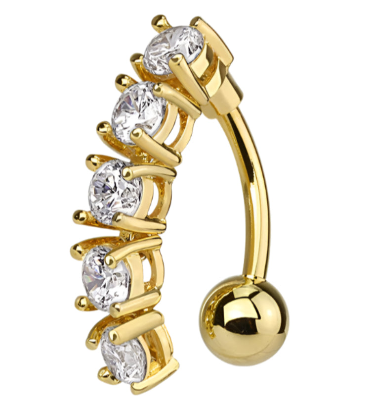 Vertical Gold CZ Belly Button Ring