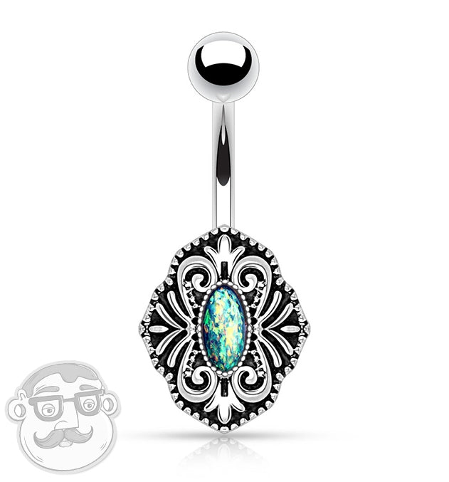 Vintage Floral With Green Opalite Belly Button Ring