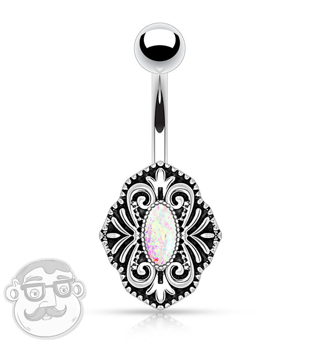 Vintage Floral With White Opalite Belly Button Ring