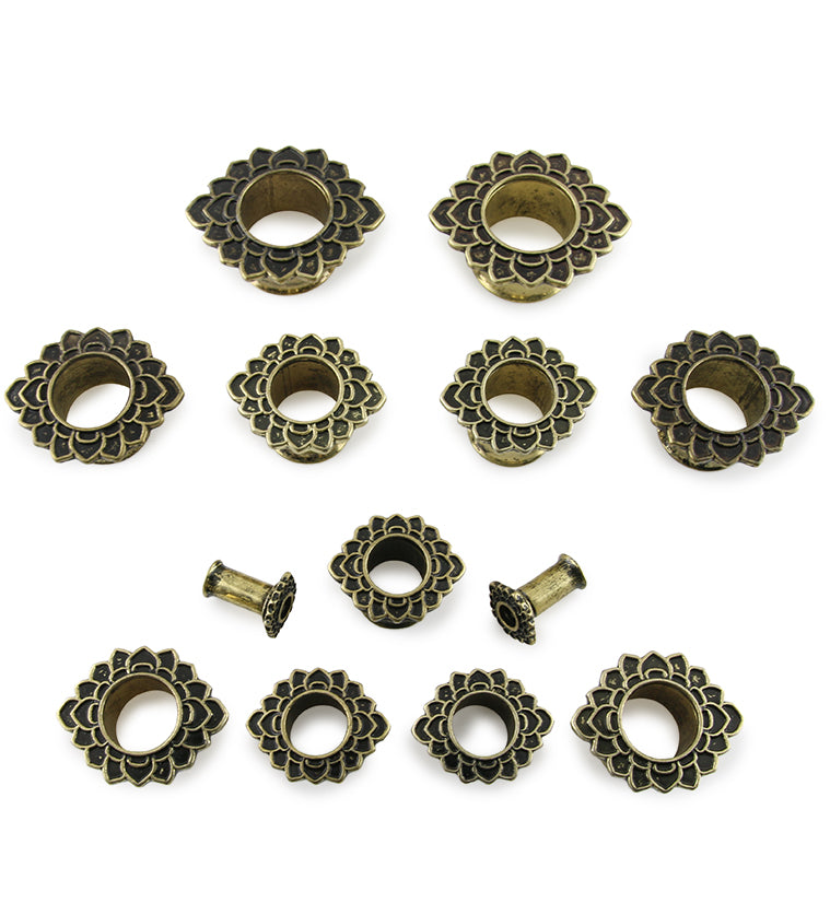 Vintage Lotus Flower Gold Plated Tunnel Plugs