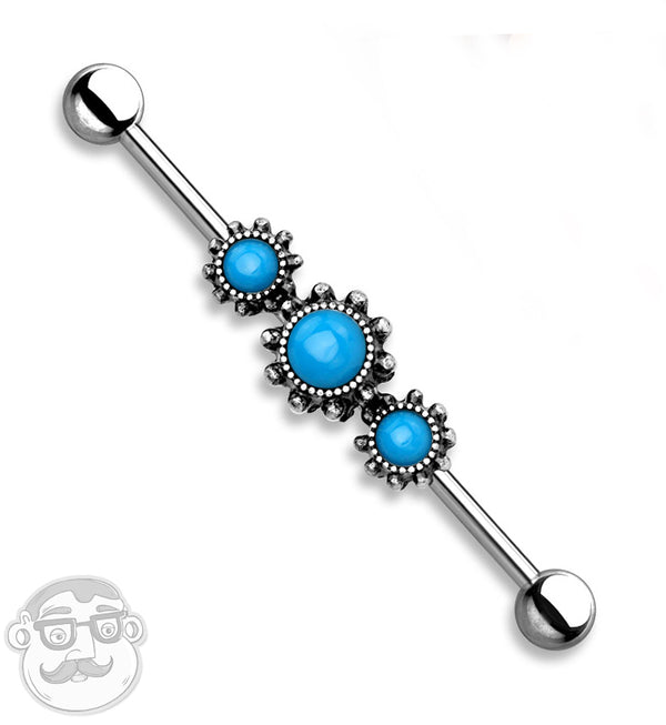 Triple Vintage Turquoise Stone Industrial Barbell