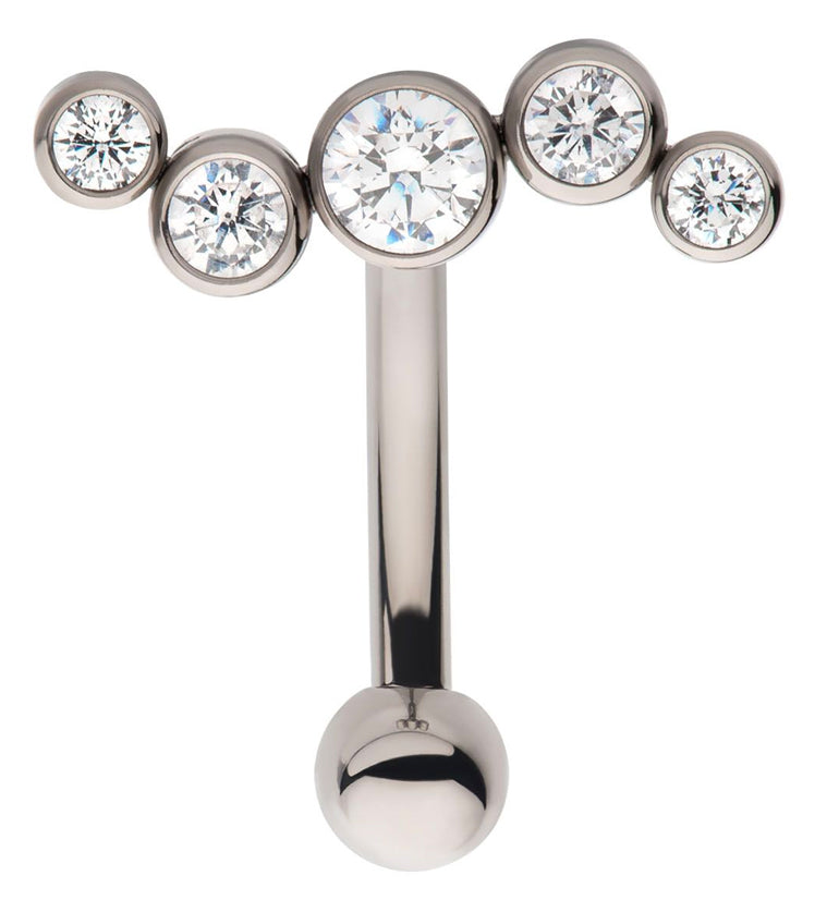 Wavy CZ Internally Threaded Titanium Curved Barbell