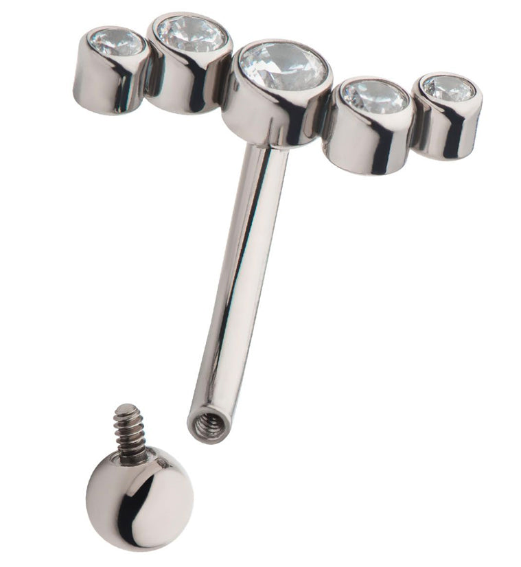 Wavy CZ Internally Threaded Titanium Curved Barbell
