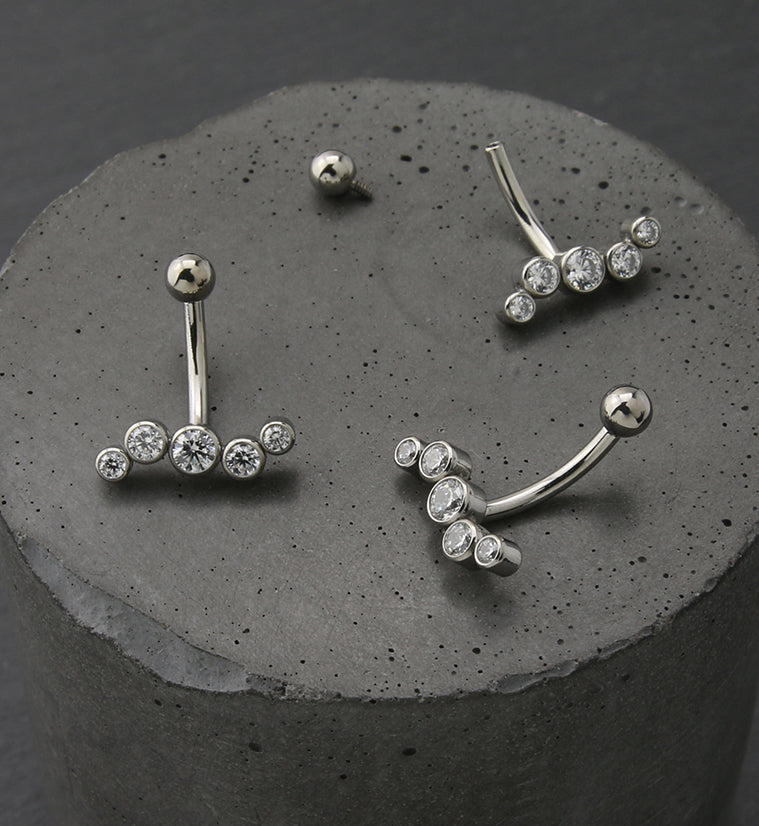 Wavy CZ Internally Threaded Titanium Curved Barbell