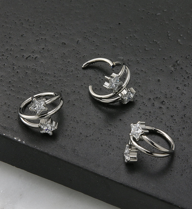 Whirl Star CZ Titanium Hinged Segment Ring