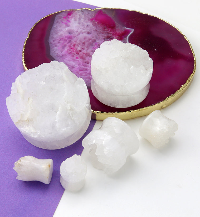White Agate Druzy Stone Plugs