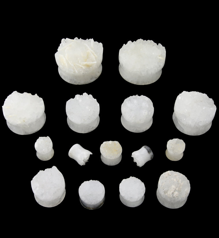 White Agate Druzy Stone Plugs