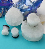 White Agate Druzy Stone Teardrop Plugs