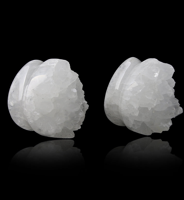 White Agate Druzy Stone Teardrop Plugs