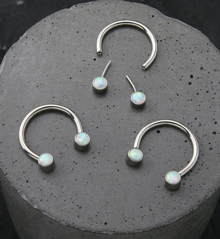 White Opalite Threadless Titanium Circular Barbell