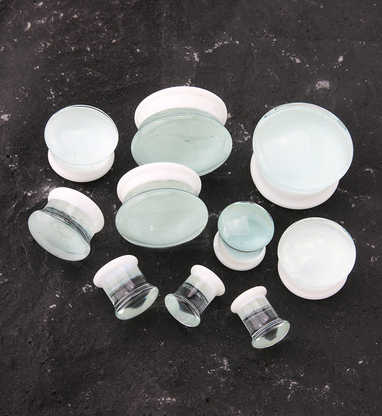 White Cosmos Glass Double Flare Plugs