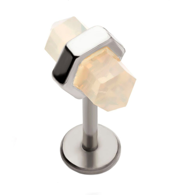 White Crystal Stainless Steel Internally Threaded Labret