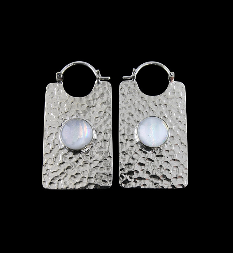 14G Lateral Iridescent Dichroic Glass White Brass Hangers / Earrings