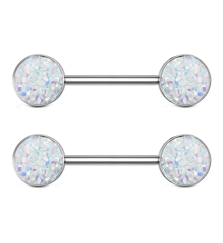 14G White Druzy Nipple Ring Barbell