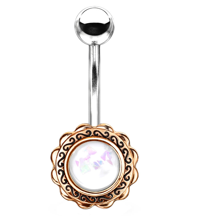 White Glitter Filigree Rose Gold Belly Button Ring