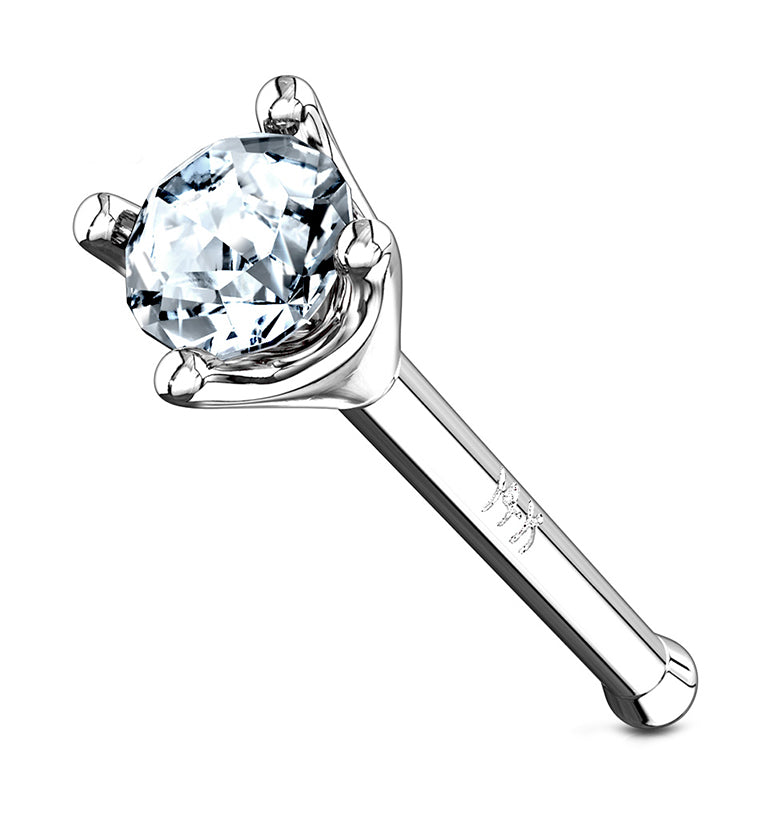 20G 14kt White Gold Prong CZ Nosebone
