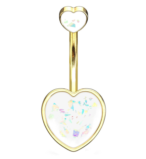 White Glitter Solid Heart Gold Belly Rings
