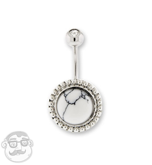 White Howlite Stone Cabochon Belly Button Ring