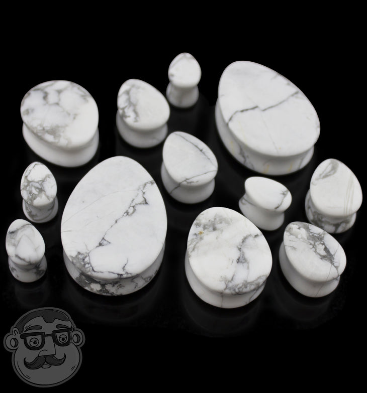 White Howlite Stone Teardrop Plugs