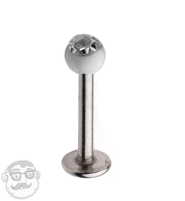 16G Stainless Steel Lip / Labret Stud with CZ White Ceramic Ball