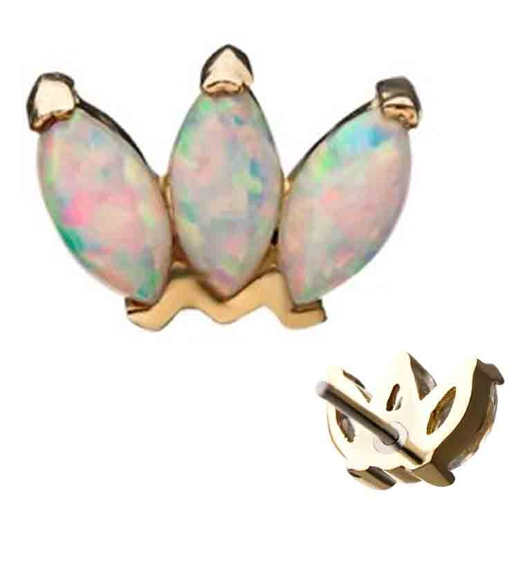 14kt Gold White Opalite Lotus Threadless Top