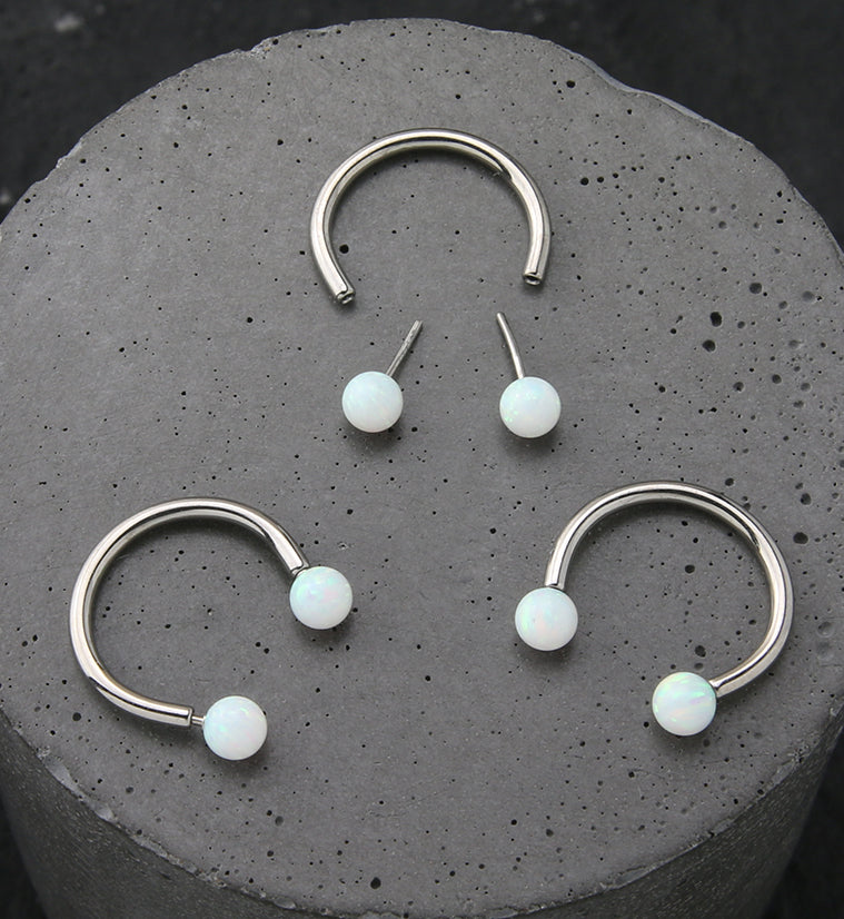 White Opalite Ball Threadless Titanium Circular Barbell